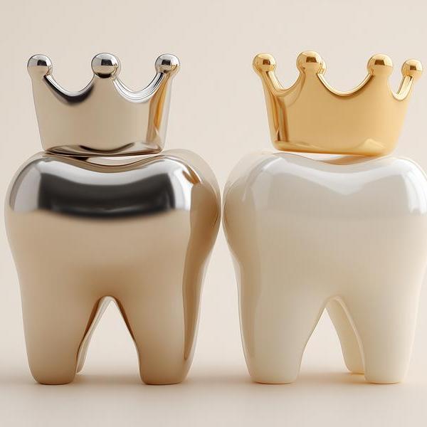 Cartoon of tetth with metal and white crown